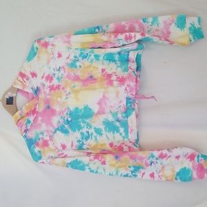 HOODIE CROPPED PASTEL TIE DYE COVER UP SWEATSHIRT 100% COTTON PINK BLUE …